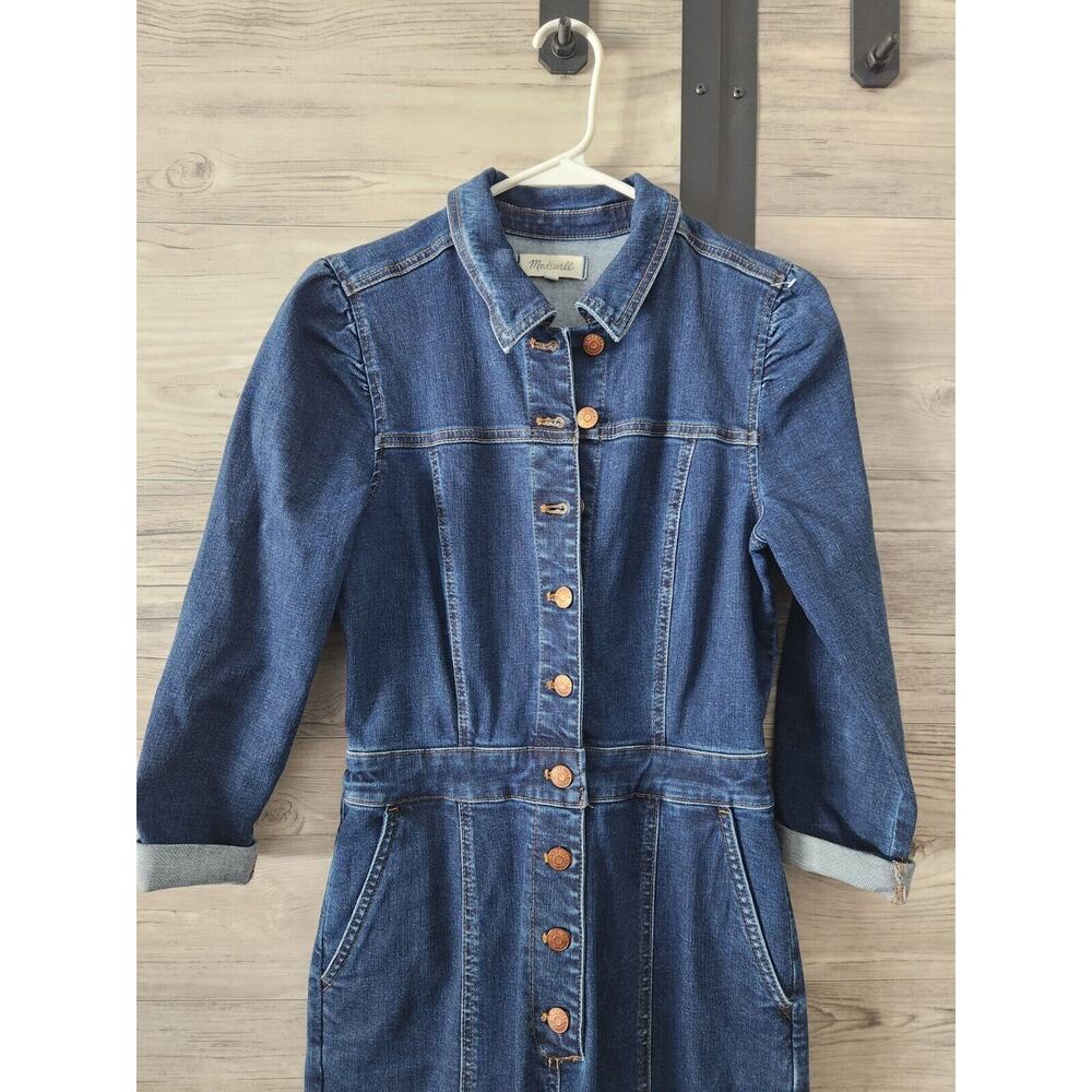 LAST CALL Madewell Puff Sleeve Denim Blue Jumpsuit Size 2 Pristine - Picture 4 of 6